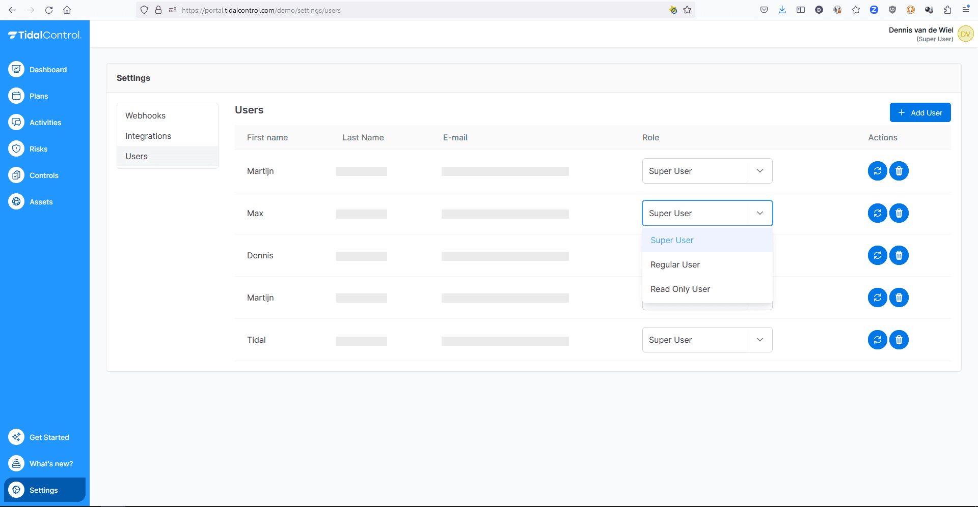 User Admin interface