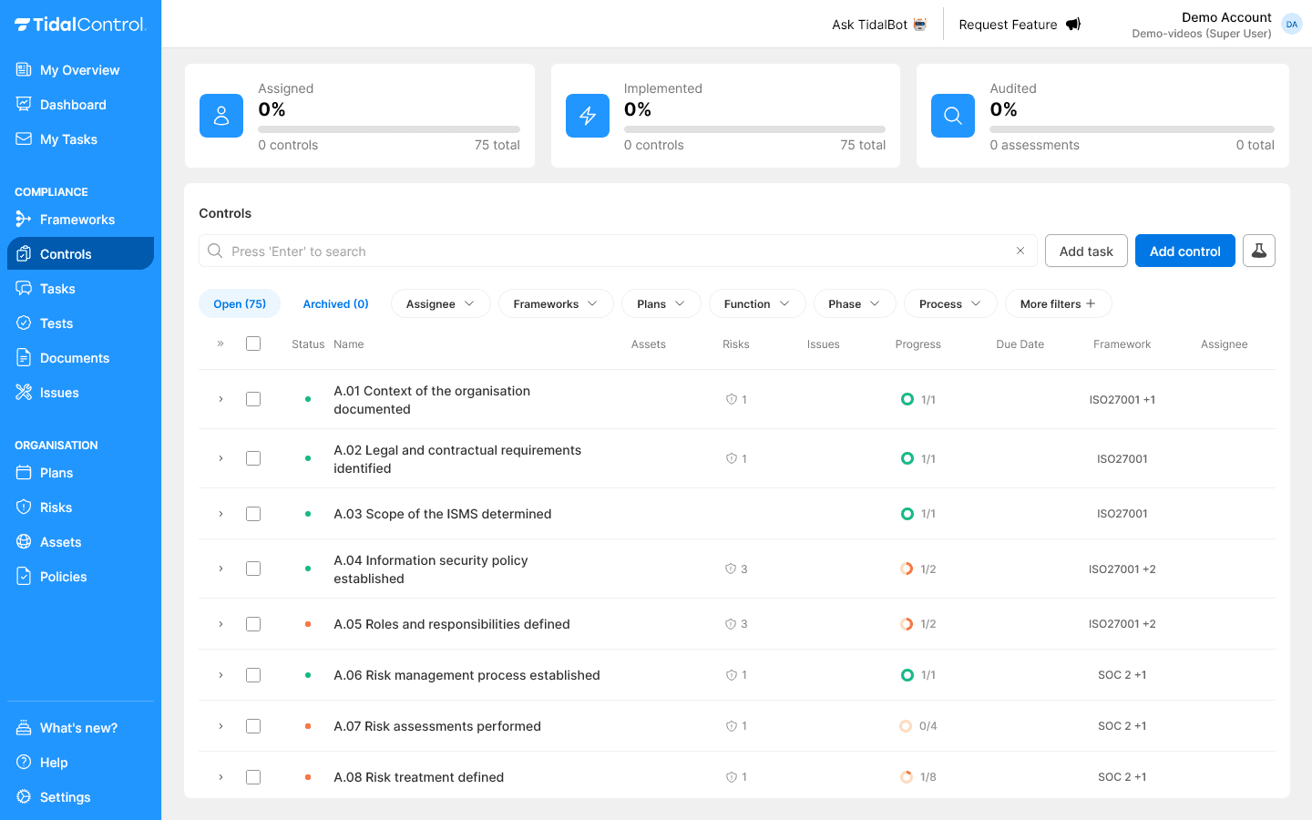 Tidal's controls management