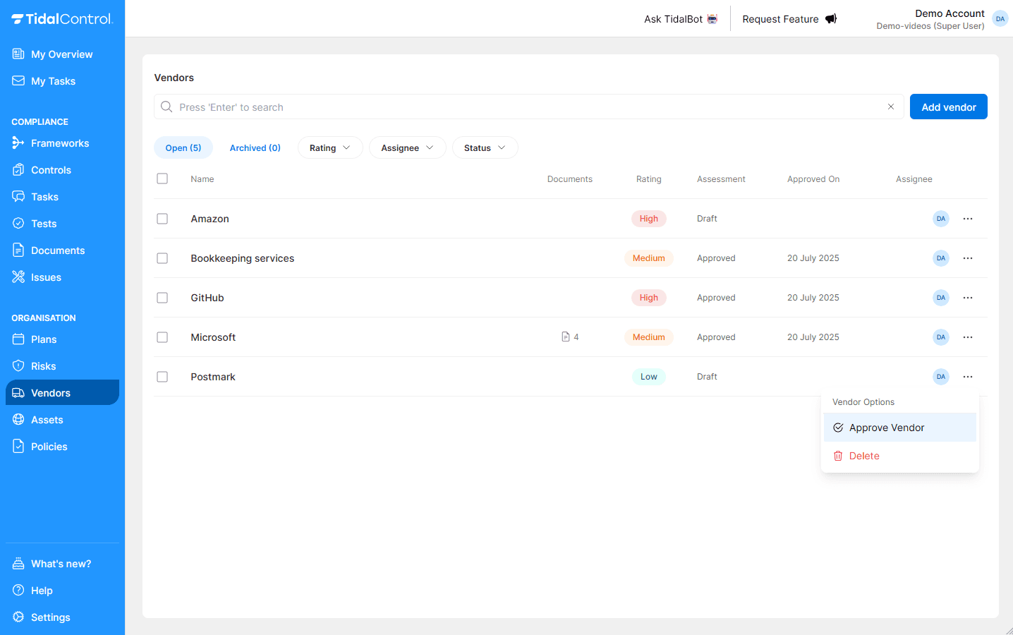 Vendor approval options