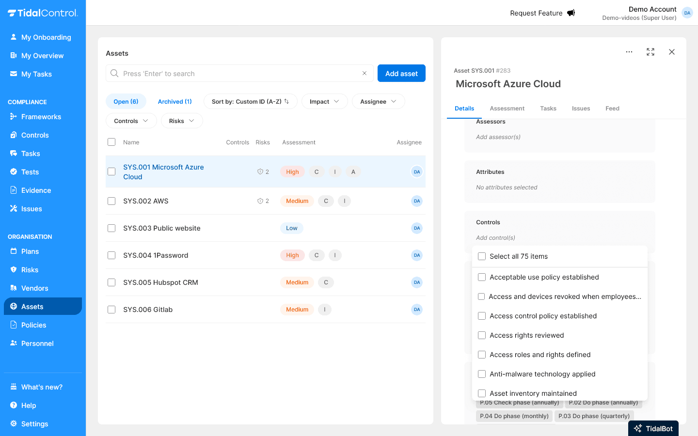 Controls linked to an Asset
